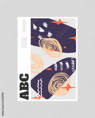 Abstract poster illustration. Colorful lines, spots, dots and paint strokes. Decorative symmetric wallpaper, backdrop. Hand drawn texture, decor elements and shapes. Eps10 vector. © Nick Risky