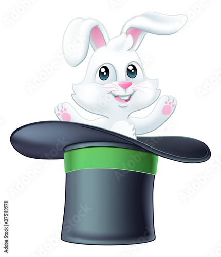 A magic trick magicians top hat with cute cartoon rabbit illustration