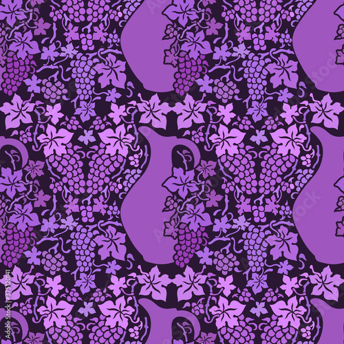 Seamless colored pattern with vine and pitchers. Beautiful ornament for design. Vector print