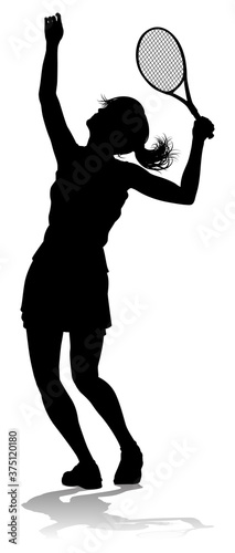 A tennis player woman female sports person in silhouette