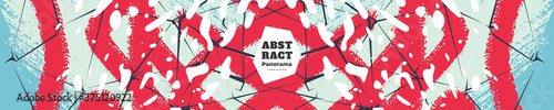 Abstract panorama illustration. Colorful lines, spots, constellations and polygons. Decorative symmetric wallpaper, backdrop. Hand drawn texture, decor elements and shapes. Eps10 vector.