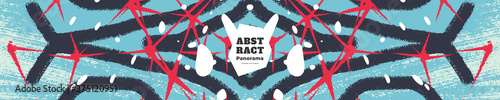 Abstract panorama illustration. Colorful lines, spots, constellations and polygons. Decorative symmetric wallpaper, backdrop. Hand drawn texture, decor elements and shapes. Eps10 vector.