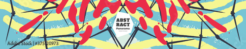 Abstract panorama illustration. Colorful lines, spots, constellations and polygons. Decorative symmetric wallpaper, backdrop. Hand drawn texture, decor elements and shapes. Eps10 vector.