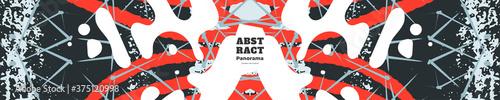 Abstract panorama illustration. Colorful lines, spots, constellations and polygons. Decorative symmetric wallpaper, backdrop. Hand drawn texture, decor elements and shapes. Eps10 vector.