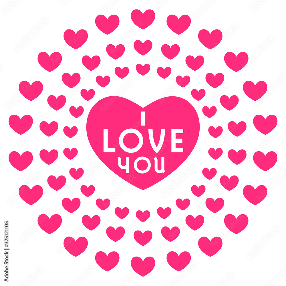 I love you illustration vector. Decorative hearts lined up in circle shape. Valentine's Day concept design.