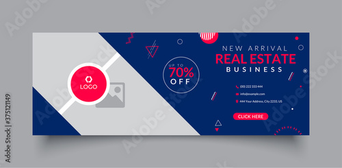corporate facebook cover page timeline web ad banner template design with photo place modern layout blue background