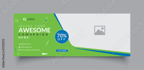 corporate facebook cover page timeline web ad banner template design with photo place modern layout green background