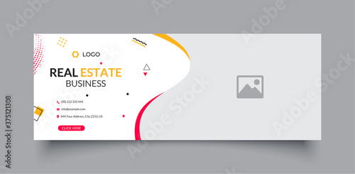 Real Estate business facebook cover page timeline web ad banner template design with photo place modern layout