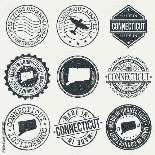 Connecticut Set of Stamps. Travel Stamp. Made In Product. Design Seals Old Style Insignia.