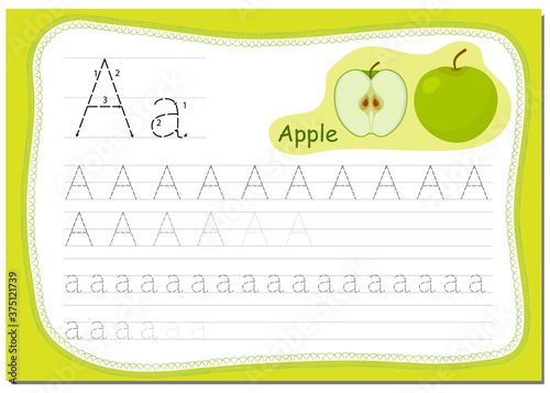 A recipe for children to write the letter A. The word for this letter Apple