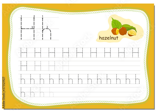 Recipe for children how to write the letter H. The word for this letter is hazelnut