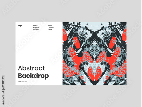 Abstract homepage illustration. Colorful lines, spots, dypsis lutescens leaves and map texture. Decorative symmetric wallpaper, backdrop. Hand drawn texture, decor elements and shapes. Eps10 vector.