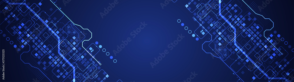 Abstract technology concept. Circuit board, high computer color background. Vector illustration with space for content, web - template, business tech presentation. - obrazy, fototapety, plakaty 