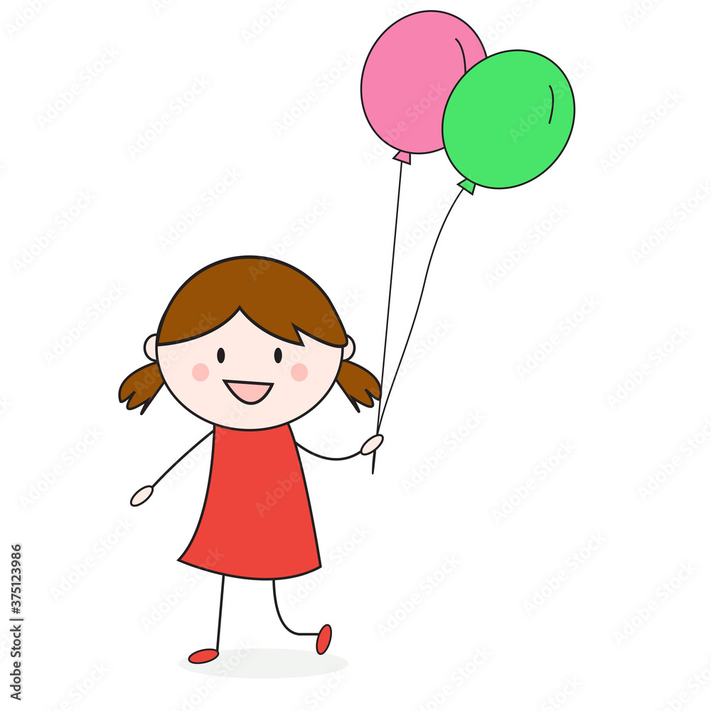 Little Girl with balloon doodle vector Little Girl with balloon doodle vector