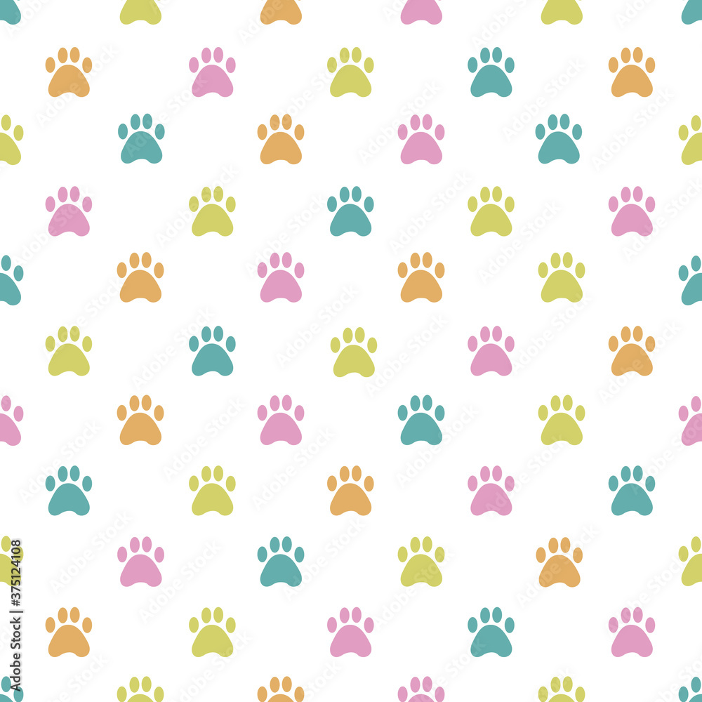 Cute paw seamless pattern vector on isolated white background.