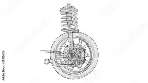 Animation of car suspension with wheel tire and shock absorber
