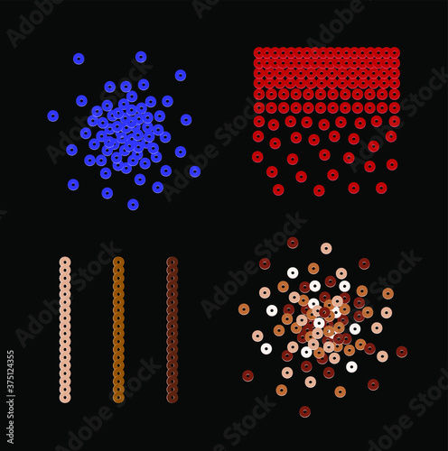 Embellished sequins for t-shirt design as a vector. Colorful sequin design randomly placed. Set of different sequins.