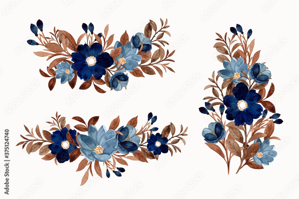 Watercolor blue flower bouquet collection Watercolor blue flower bouquet collection