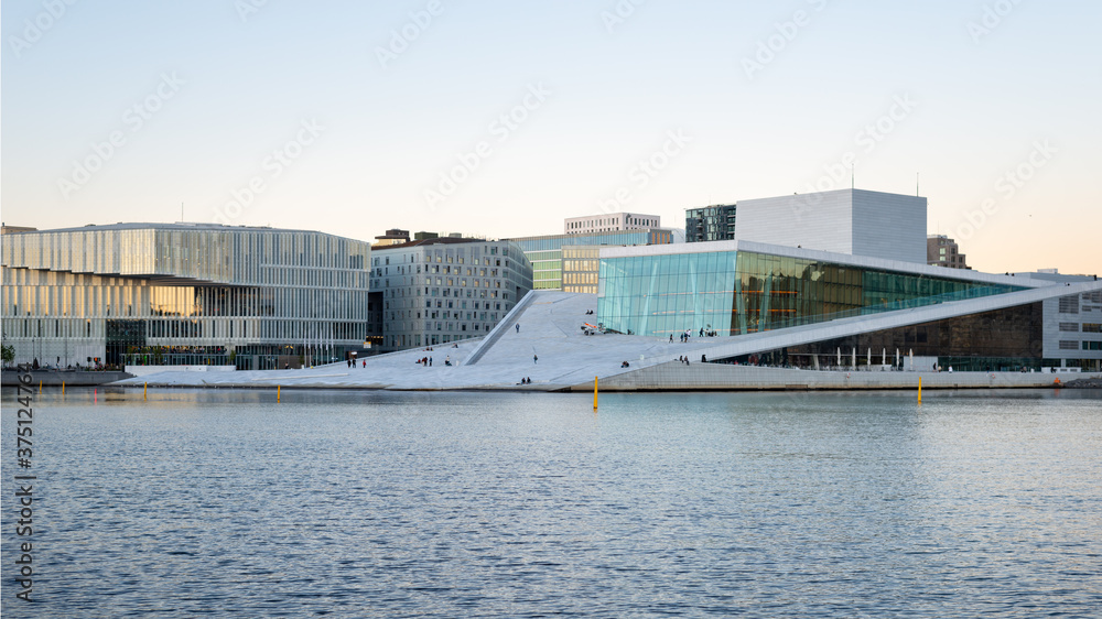 Buildings in Oslo downtown on the sunset