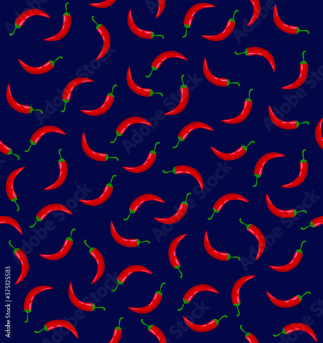 Seamless pattern of chili peppers on dark blue background
