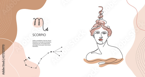 Zodiac background. Constellation Scorpio. The element of water. Horizontal banner.