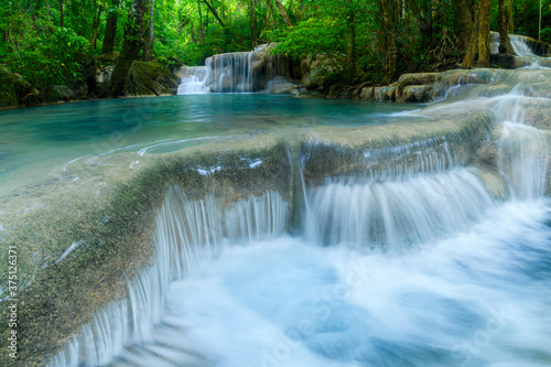 Beautiful deep forest waterfall at Kanchanaburi province  Thailand.