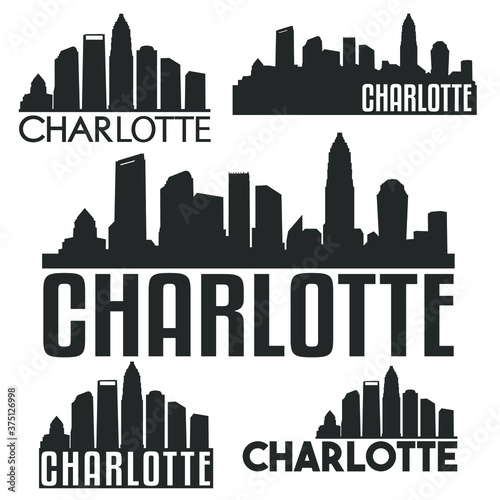 Charlotte North Carolina USA Flat Icon Skyline Silhouette Design. City Vector Art Famous Buildings Color Set.
