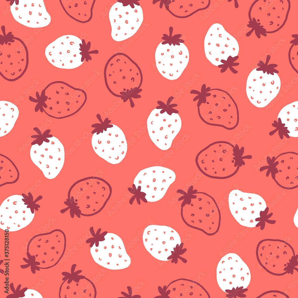 Vector Red and White Strawberry Doodle Pattern Vector Red and White Strawberry Doodle Pattern