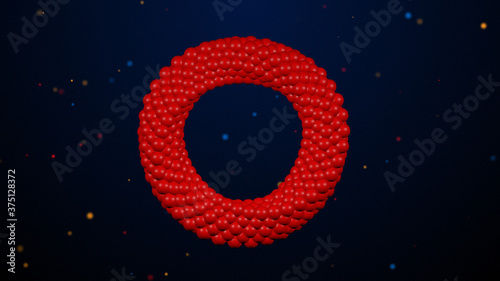 Unique Red Abstract Balls Ring 3D Rendering With Glitter Sparkle Dust Background