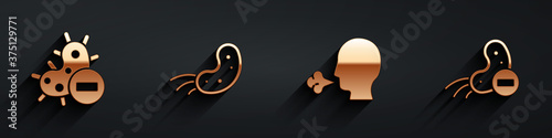 Set Negative virus, Virus, Man coughing and Negative virus icon with long shadow. Vector.