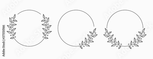Set of laurel wreath circle borders. Decorative vector elements.