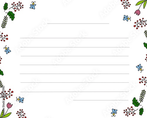 frame with flowers and butterflies template for letter and invitation