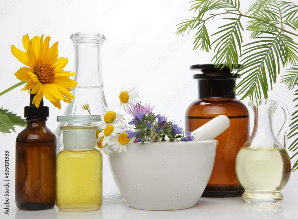 Composition with glass bottles of body care organic cosmetics white background. Composition with glass bottles of body care organic cosmetics white background.