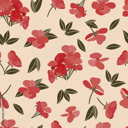 Vector seamless pattern with flowers in a cream background.