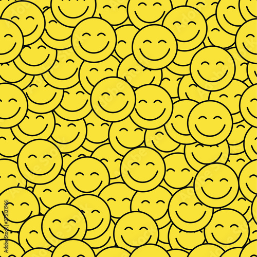 Seamless pattern of Happy face icon. Smiling Emoticon texture. Smile background.