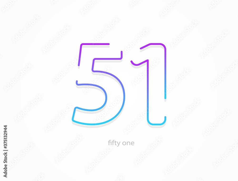51 number, outline stroke gradient font. Trendy, dynamic creative style design. For logo, brand label, design elements, application and more. Isolated vector illustration 51 number, outline stroke gradient font. Trendy, dynamic creative style design. For logo, brand label, design elements, application and more. Isolated vector illustration