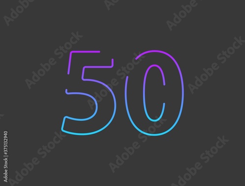 50 number, outline stroke gradient font. Trendy, dynamic creative style design. For logo, brand label, design elements, application and more. Isolated vector illustration