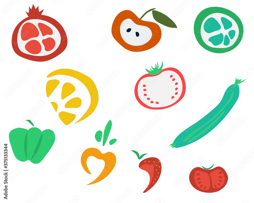 set of fruits and vegetables set of fruits and vegetables