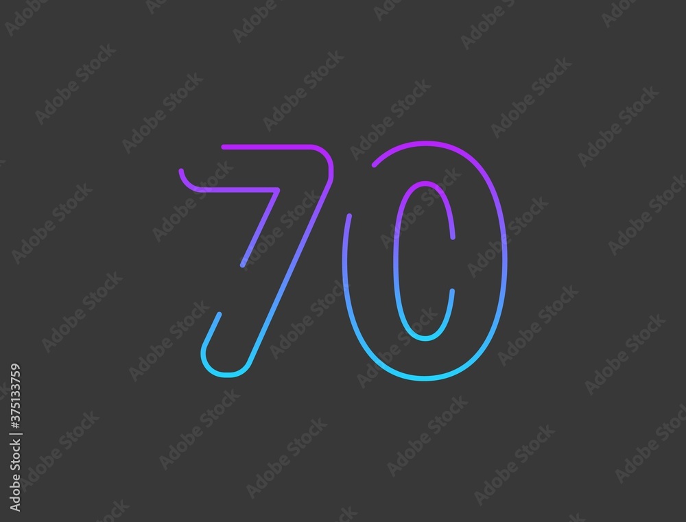 Fototapeta premium 70 number, outline stroke gradient font. Trendy, dynamic creative style design. For logo, brand label, design elements, application and more. Isolated vector illustration