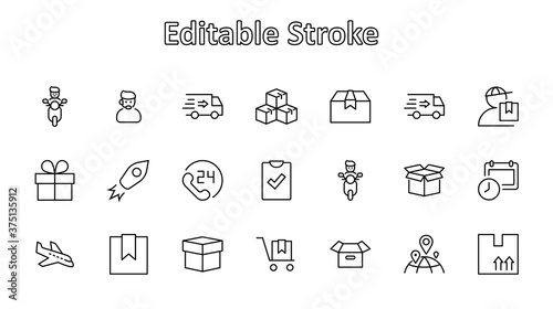 Set of Shipping vector line icon. It contains symbols to box, home and more. Editable Stroke. 32x32 pixels.