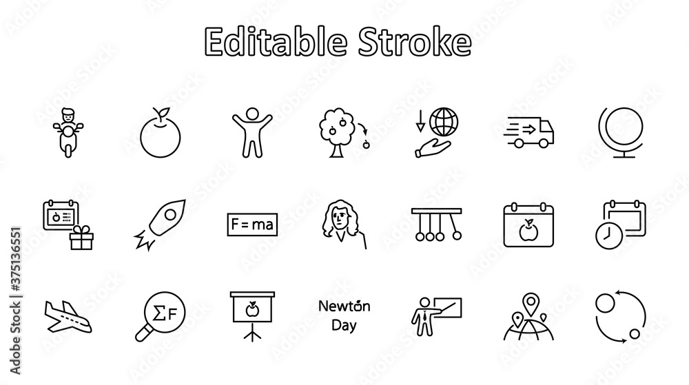 Newton's Day Set Line Vector Icon. Contains such Icons as Newton, Laws of physics and gravity, Flying Apple, Calendar, Teacher, blackboard and projector Editable Stroke. 32x32 Pixels Newton's Day Set Line Vector Icon. Contains such Icons as Newton, Laws of physics and gravity, Flying Apple, Calendar, Teacher, blackboard and projector Editable Stroke. 32x32 Pixels