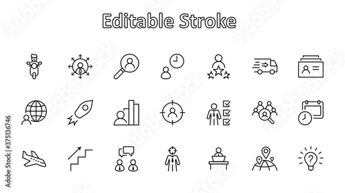 Set of Head Hunting Related Vector Line Icons. Contains such Icons as Career growth, Bulb, Candidate, Search, CV, Card Index, Outsource and more. Editable Stroke. 32x32 Pixels