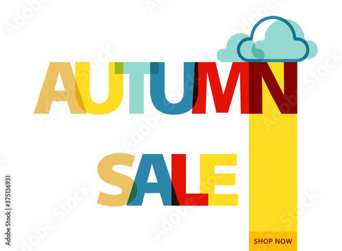 Autumn season sale announcement banner. Discount colorful text. Concept - autumn rain of sales. Vector background design.
