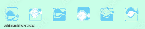 set of flounder fish cartoon icon design template with various models. vector illustration
