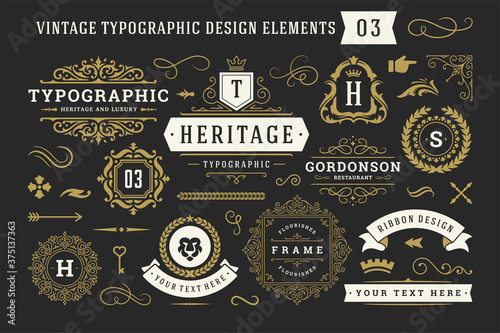 Photo Vintage typographic decorative ornament design elements set vector illustration