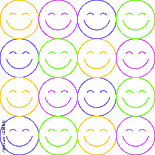 Seamless pattern of Colourful Happy face icon. Smiling Emoticon texture. Smile background. Smile Face icon all over print. Isolated Happy Faces.
