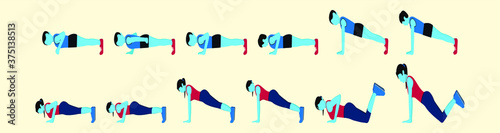 Step instruction for push up. Cartoon illustration about work out.