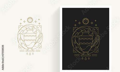 Zodiac aquarius horoscope sign line art silhouette design vector illustration.