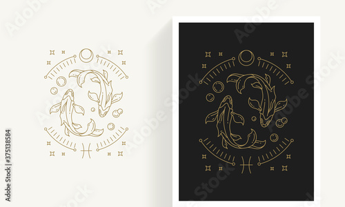 Zodiac pisces horoscope sign line art silhouette design vector illustration. photo