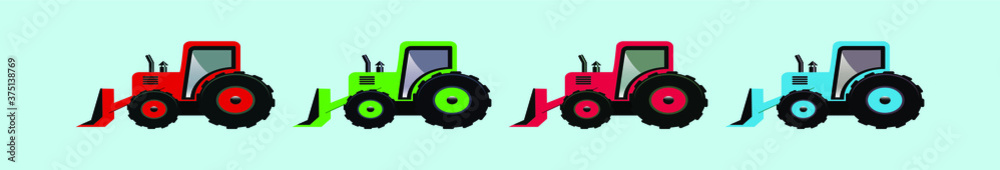 Obraz premium set of snow tractor with snowdrift in plow cartoon icon design template with various models. vector illustration